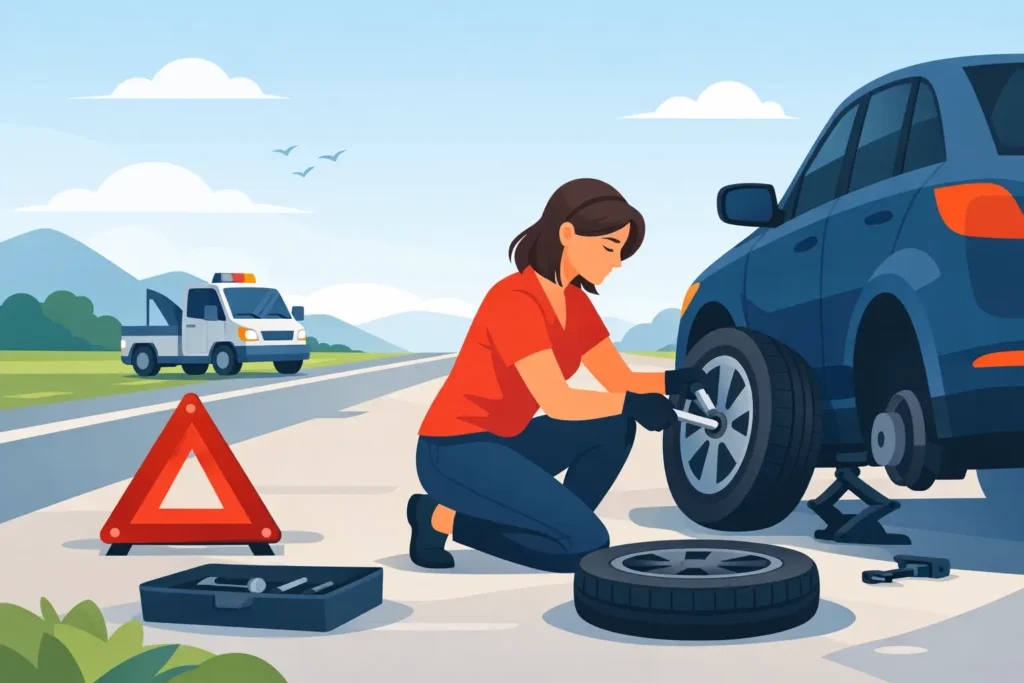 How to Handle a Roadside Flat Tire Safely